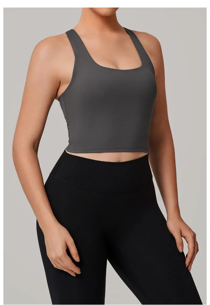 Women's Nude Yoga Vest Slim Fit Beautiful Back Sports Top Running Casual Fitness Tight Top