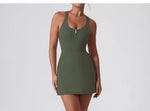 Front Zipper Tennis Dresses Women Summer Sleeveless Sports Athletic Dress Outdoor Cross Backless Pocket Short Workout Skirts