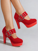 2026 Big Size 33-43 Retro Black Office Lady Buckle Strap Mary Janes Platform Pumps Elegant Red 10.5cm High Heels Shoes Women