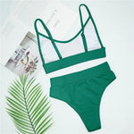 S - XL Sexy Female Swimsuit High Waist Bikini Women Swimwear Two-Pieces Bikini Set Bather Ribbed Bathing Suit Swim Lady V2375