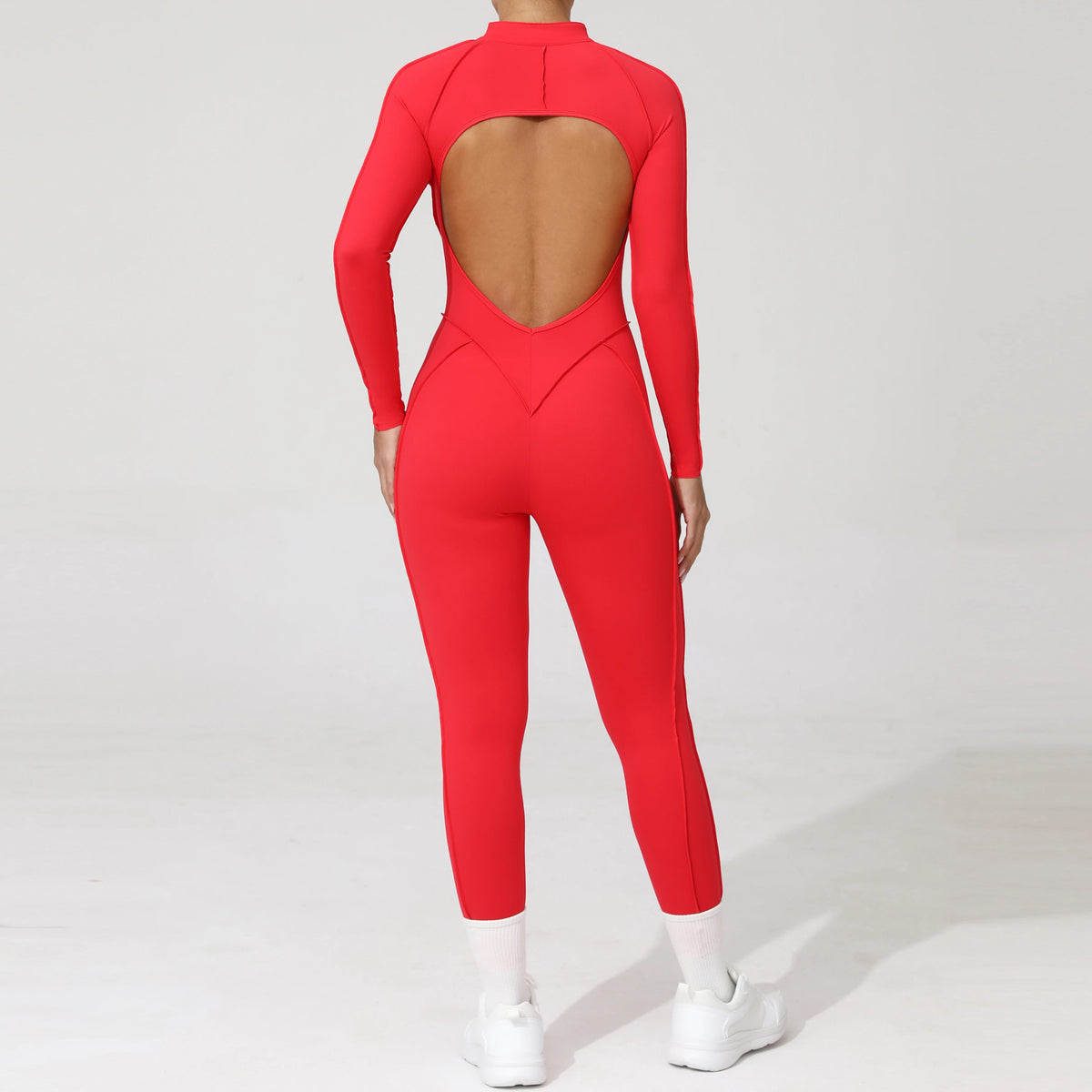 Padded Women Long Sleeve Sport Yoga Jumpsuit Workout Clothes for Women Sportwear Backless Zipper Fitness Gym Outfit
