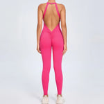 Seamless Yoga Jumpsuits Sports Fitness Peach Hip-lifting Backless Buckle One-Piece Training Gym Workout Tracksuits for Women