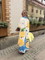 Lemon Print Shirt Dresses Women Fashion Short Sleeves Lapel Loose Single-breasted Shirts Long Dress Casual Lady Vacation Vestido
