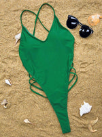 Sexy Extreme G String Thong Women Ribbed Swimwear One Piece Swimsuit Female Cross Backless Monokini High Cut Bathing Suit Swim