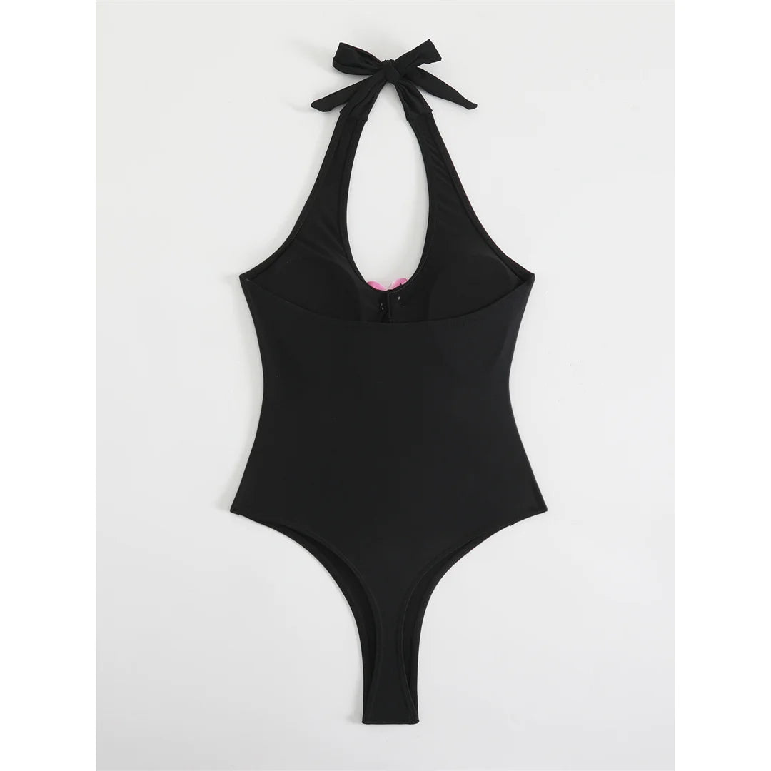 3D Flowers Extreme String Mini Micro Thong Women Swimwear One Piece Swimsuit Female Halter Padded Bather Bathing Suit Swim K7193