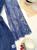 Women Lace Sleepwear Set Sheer Lace Robe with Cowl Neck Slip Nightdress Thin and Breathable Ladies 2Pcs Pajamas