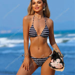 Women's Sexy American Flag Print Halter-Tie Bikini Swimsuit Set — Sporty Style