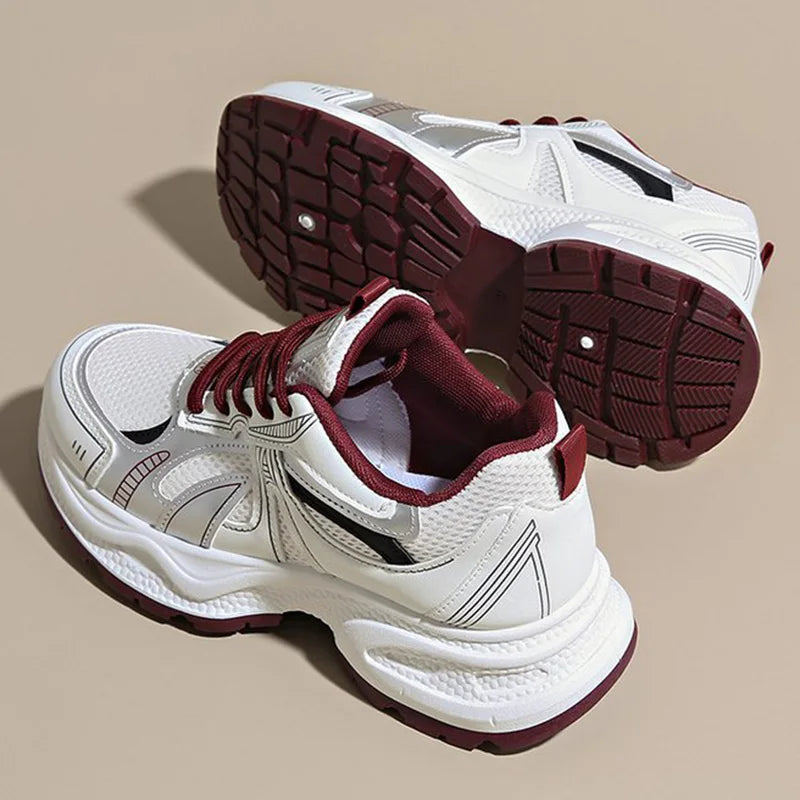 Breathable Mesh Running Sneakers Women Spring Autumn Fashion Mix Color Platform Sports Shoes Woman Lace Up Non Slip Shoes Female