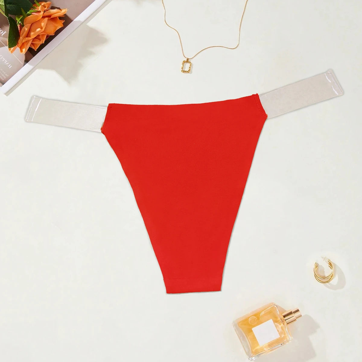 BEAUWEAR Comfort Thong with Transparent Strap Women Underwear Simple Plain Panties S M L XL
