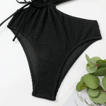 One Shoulder Women's Swimsuit One Piece Cut Out Sexy Swimwear Women 2022 Textured Monokini Solid Bathing Suit Beach Wear Purple