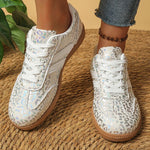 White Leopard Print German Training Shoes Women Plus Size 43 Non Slip Lace Up Flats Woman Comfortable Soft Bottom Casual Shoes