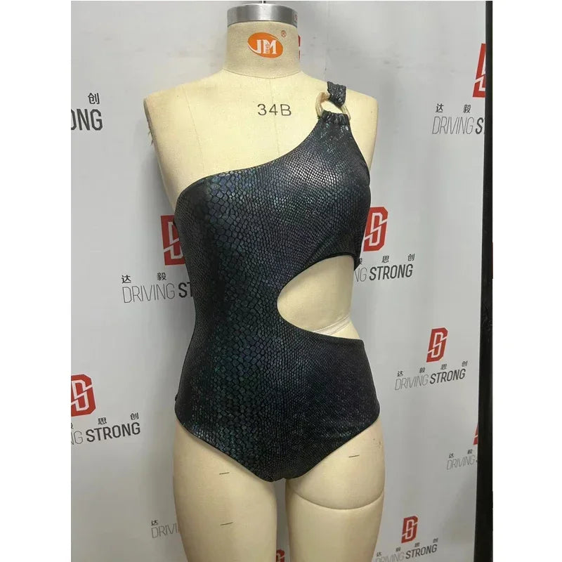 2026 One Shoulder Swimwear Women Solid Color Hollow Out One Piece Swimsuit Summer Beach Bathing Suit Backless Bodysuit Monokini
