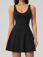 Bodycon Tennis Dress with Shorts Pocket Women Speed Dry Sleeveless V Neck One Piece Sport Outfit Short Dress Fitness Yoga Set