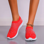 Women's Slip-On Crystal Sneakers 2025 Breathable Mesh Plus Size 35-43 Casual Flats Women Comfort Soft Sole Running Walking Shoes