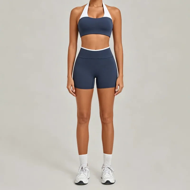Women's Seamless Yoga Sets Sports Gym Fitness High-Waist Hip Lifting Shorts Suits Training Running Workout Beautiful Back Sets