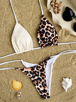 Halter Splicing Leopard Bikinis 2026 Satin Bikini Female Swimsuit Women Swimwear Two-pieces Bikini Set Micro Bathing Suit Swim