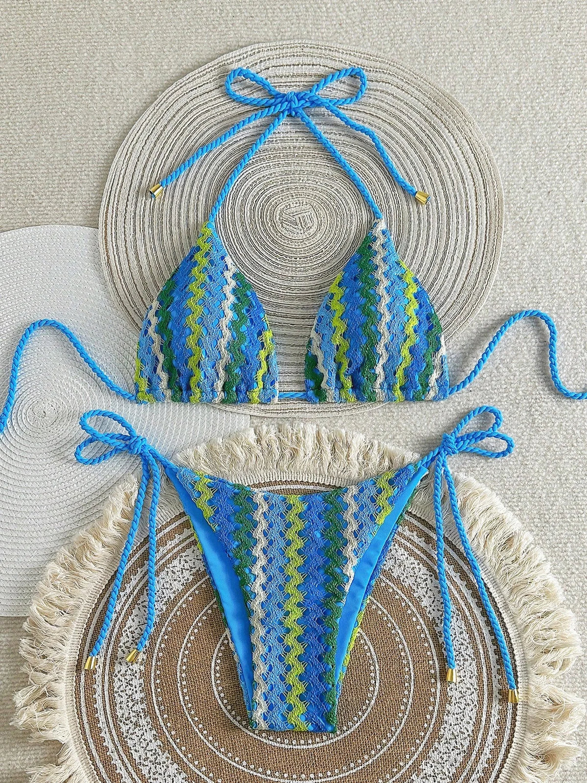 XS - L Mesh Knitted Rope Halter Brazilian Bikini Women Swimwear Female Swimsuit Two-pieces Bikini Set High Cut Bathing Suit Swim