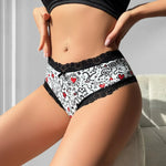 1pcs Low Waist Print Decor Sexy Lace Women's Panties Patchwork Elegant Sexy Lingerie Breathable Comfortable Fashion Lady Briefs