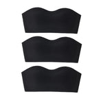 3Pcs/Set Women Strapless Bandeau Bra Removable Straps Seamless Wireless Multi‑Hook Back Closure Bra For Multi‑way Wearing