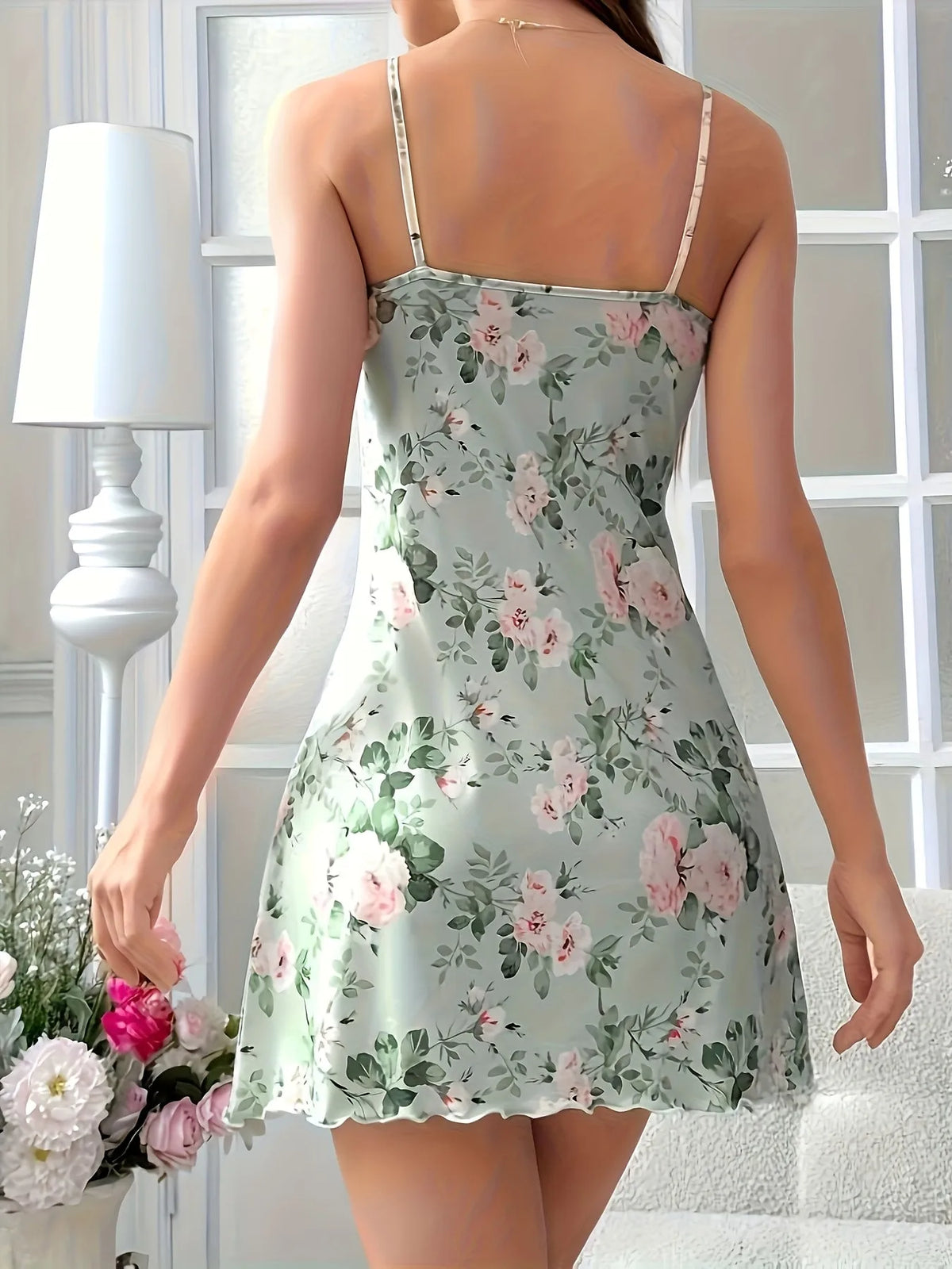 Women's Floral Print Spaghetti Strap Nightgown, Lightweight Sleeveless Cami Sleep Dress, Summer Loungewear for Women