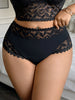 1XL-4XL Women's High Waist Panties Lace Floral Comfortable Underwear Hollow Out Breathable Boyshorts