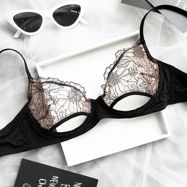 Summer Sexy Hot Ultra Thin Bra Set Women'sLace Lingerie French Lingerie Underwear Everyday BraUnlined Minimizer Push-up Bra