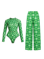 Long Sleeve Printed Swimwear Women One Piece Swimsuit With Pants Lady Sexy Swimming Suit Fashion Female Beachwear Pool Outfits