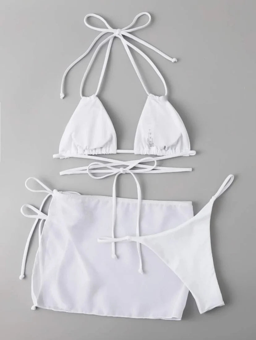 3 Pieces Thong Bikini 2026 Women With Skirt Trikini Swimwear Female Triangle Swimsuit Beach Wear Bathing Swimming Suit Summer