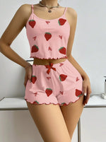 2pcs Women's Pajama Set Sexy Cute Kawaii Pajamas Women suspenders Sun-Tops Loungewear Set Shorts Y2K Lolita Heart Silk Sleepwear