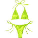 Sexy 13 Colors Halter Satin Brazilian Bikini Women Swimwear Female Swimsuit Two-pieces Bikini set Bather Bathing Suit Swim V4966