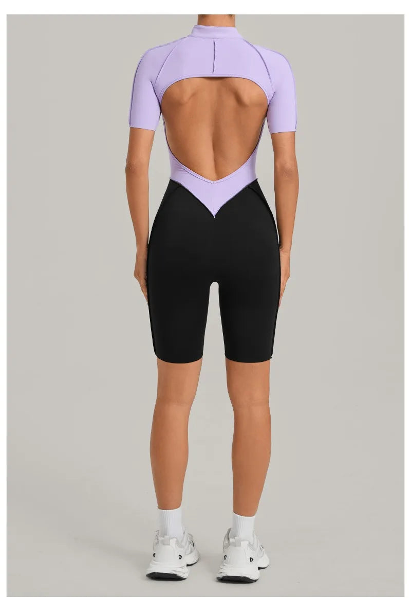 Women's Seamless Yoga Jumpsuit Sports Workout Running Hip-lifting Slim Fit Shorts One-Piece Training Fitness Gym Bodysuit