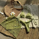 With Mesh Sarong Skirt Halter Bikini Women Swimwear Female Swimsuit Three-pieces Bikini Set Fishnet Bathing Suit Swim Beachwear