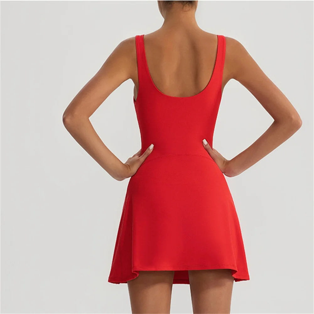Tennis Fitness Dresses Women Fake Two Piece Sports Dress Outdoor Casual High ElasticityRunning Yoga Golf Mini Skirts