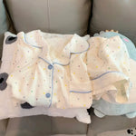 Women's printed polka dot cotton pajamas set, short sleeved top and shorts 2-piece set, casual and comfortable home set, sweet
