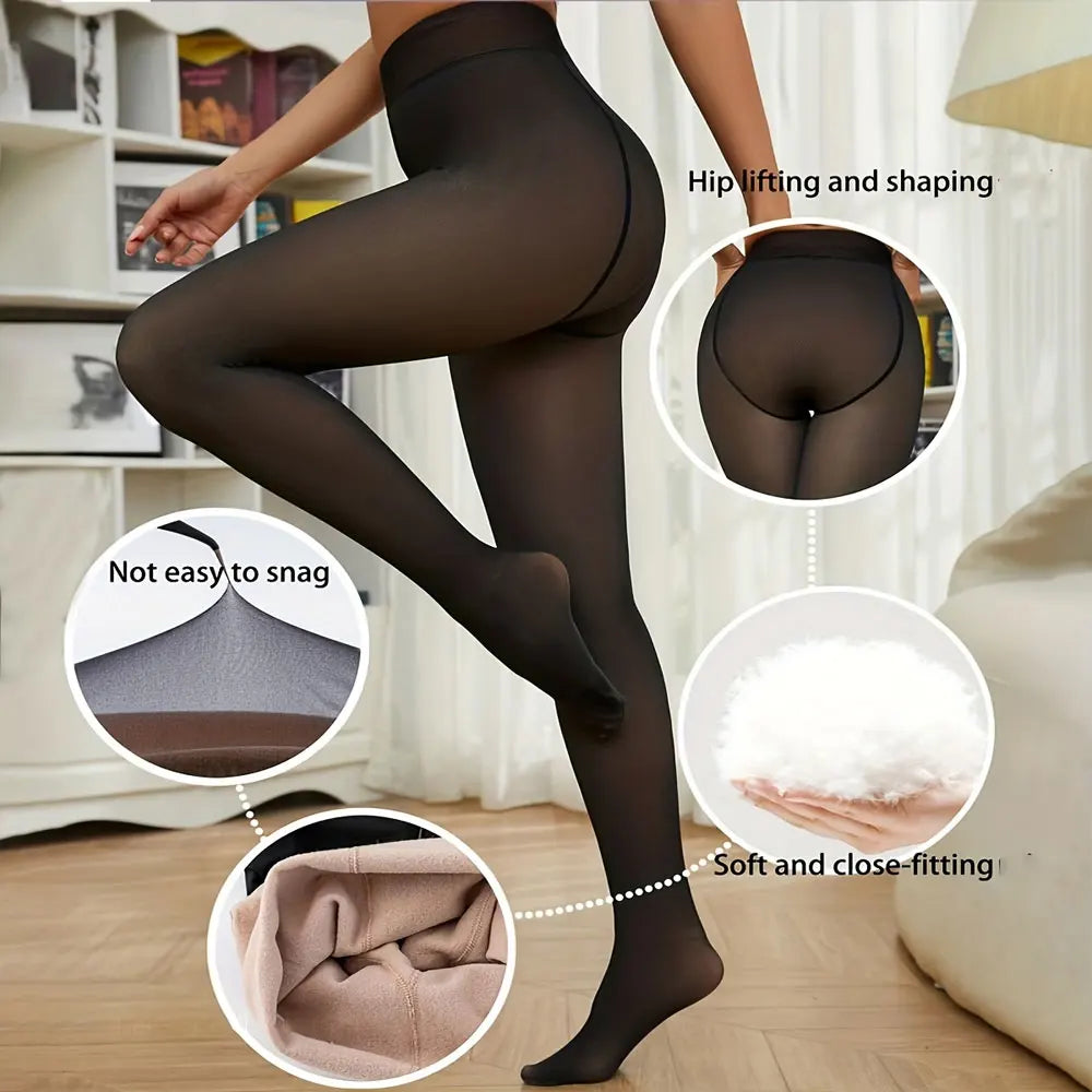 200g Womens Fleece Lined Fake Transparent Tights Thick High Waist Stretch Thermal Pantyhose Windproof For Cold Weather Suitable