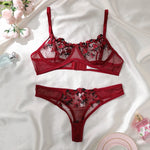 Purple Embroidery Sexy Lingerie Set Hot Semi-Sheer Temptation Bra And Panties Sets Fancy Erotic Sleepwear Beautiful Underwear