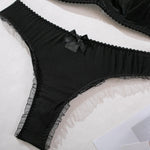 2Pcs Bra & Brief Set for Women Sexy White Ruffle Mesh Perspective Bow Patchwork Bra Bilizna Set Underwear Ultra Thin Intimate