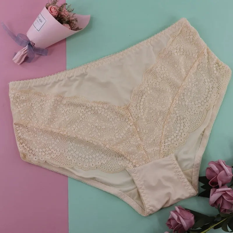 Beauwear Sexy Women Panty Floral Lace Underwear Plus Size Female Brief Ultra Thin Underpants For Ladies Black Beige Whhite 7XL