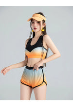 Long Sleeve Rash Guard Women Colorblock Two Piece Swimsuit Crop Top Swimwear High Neck Bathing Suits Zipper Surfing Suits Shorts