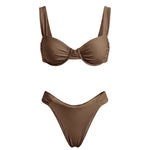 Women Solid Color Bikini Set Sleeveless Bra and Low Waist Briefs 2026 Summer 2 Piece Bathing Suits Beach