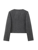 Foridol Tweed Knitted Dark Grey Blazer Coat Women Autumn Winter Gingham Short Coat Office Lady Vintage Buttons Veste