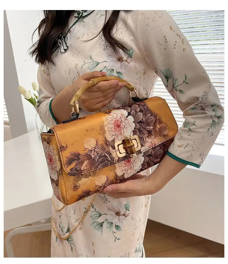 Vintage Bamboo Top Handle Bag Classic Mother Chic Lady Bags Women Shoulder Crossbody Bag Chain Bags Women's Handbags Purses