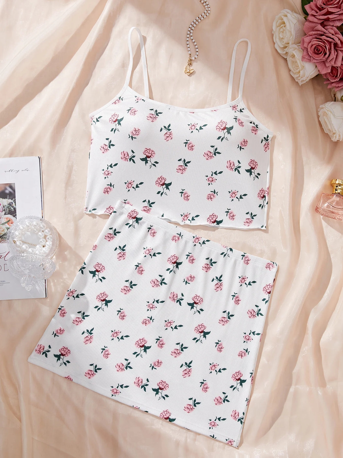 Women Cute Nightgown Underwear Nightdress Suit Female Nighties Cami Top Printed Shorts Soft Pyjamas Loungewear