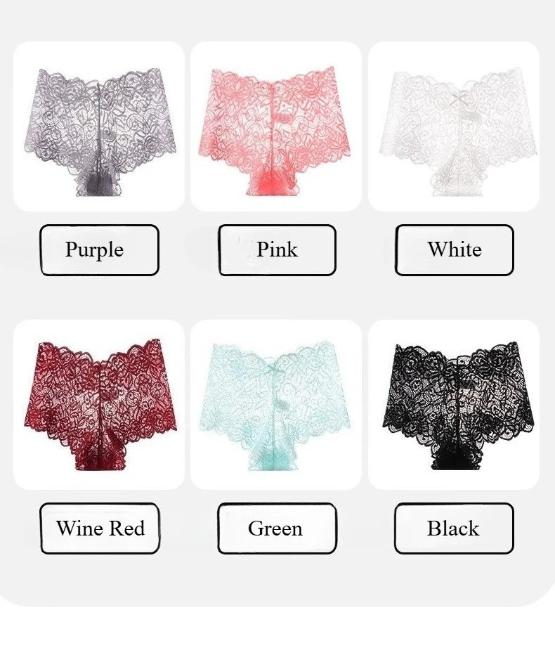 Women's Briefs Sexy Lace Mesh Panties Perspective Underwear Low Waist Solid Color Briefs Breathable Intimates Female Lingerie