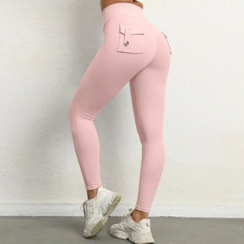 Women's Seamless Yoga Leggings Pants Sports Fitness Peach Hip-lifting Workwear Pocket Tight Trousers Workout Gym Leggings