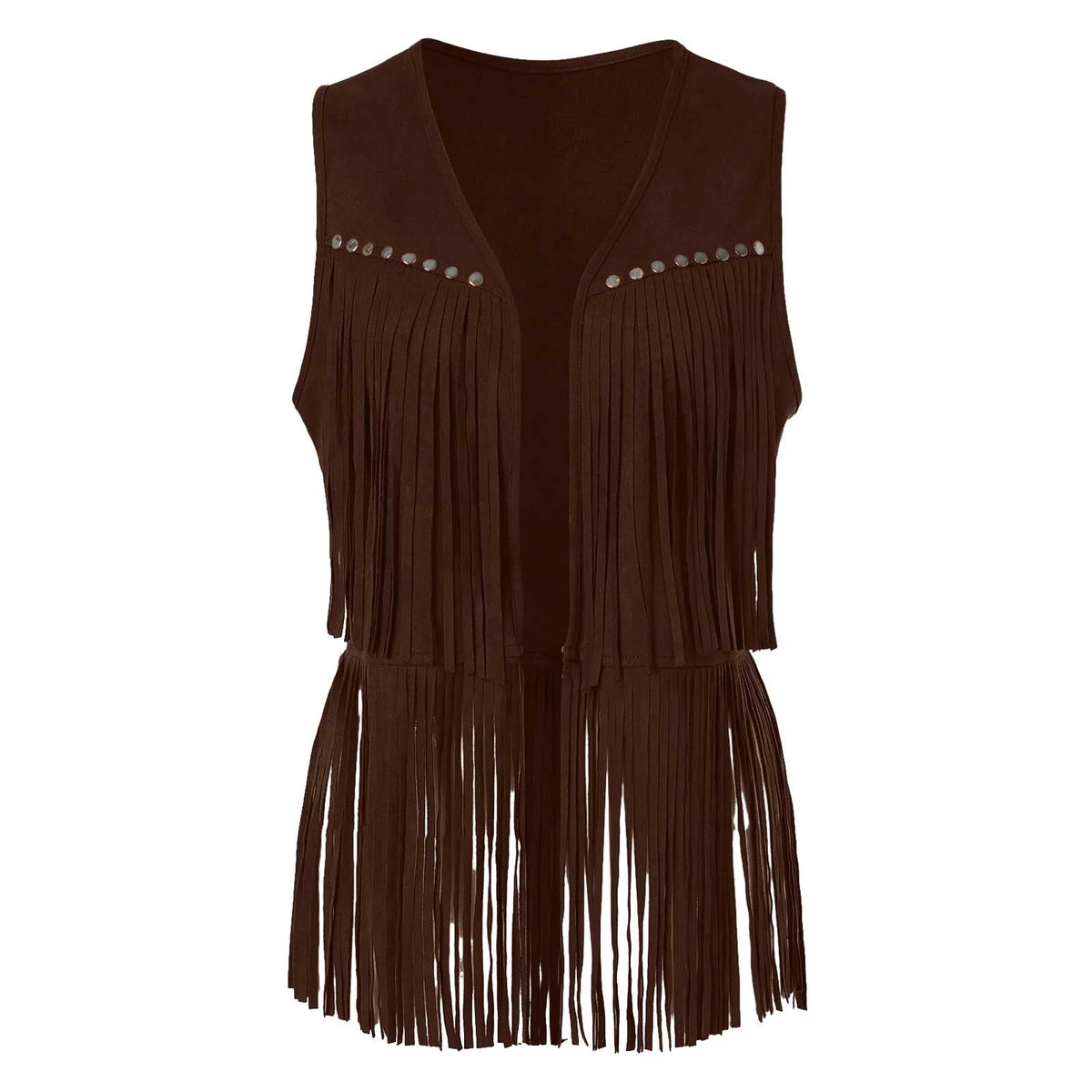 Women Tassel Fringe Vest Sleeveless Solid Waistcoat V Neck Open Front Cardigan Vintage Hippie Clothes Cowboy Cosplay Jacket