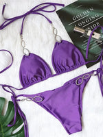 Sexy Rhinestone Bikini 2026 Women Solid Purple Metal Chain Swimsuit Brazilian Summer Beach Bathing Suit Luxury Thong Swimwear