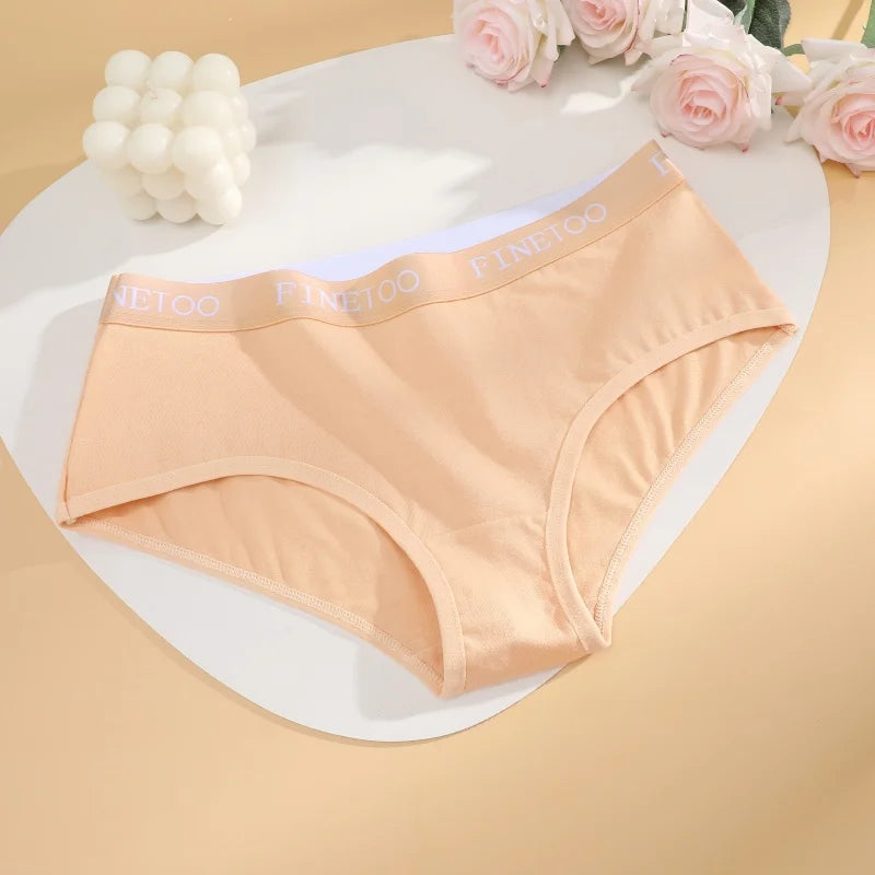 FINETOO 4Pcs Women'sCotton Panties Sexy Breathable Low WaistBriefs Letter Straps Underwear Soft Stretch Comfortable Lingerie