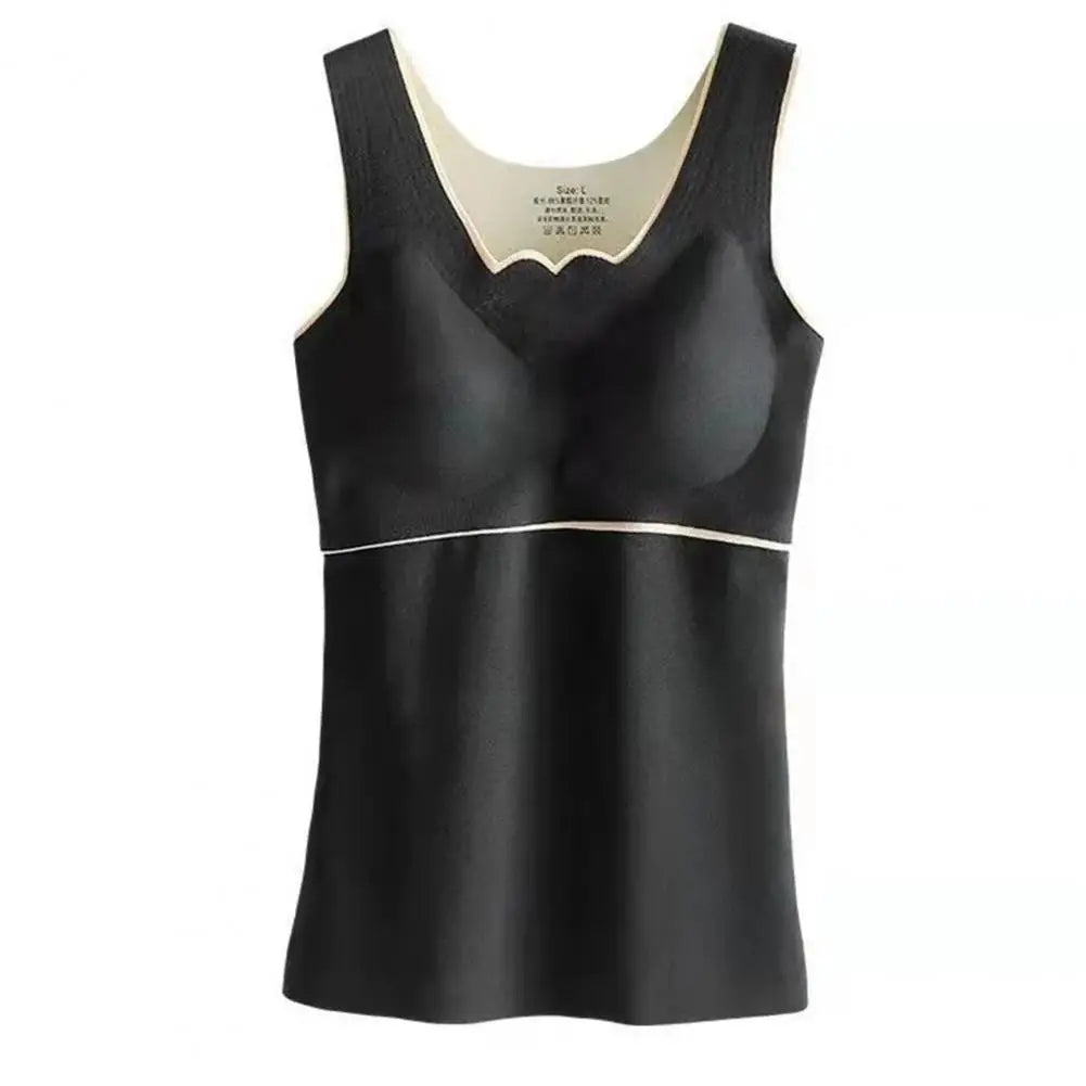 Women Autumn Winter Thermal Vest Thickened Plush Sleeveless V Neck Slim Fit Padded Pullover Elastic Bottoming Underwear Tank Top