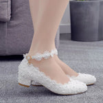 Women 3CM High Heels White Lace Pearl Wedding Shoes Sexy Bride PartyPointed Toe Shallow Mouth Pumps Shoe BridesmaidPink